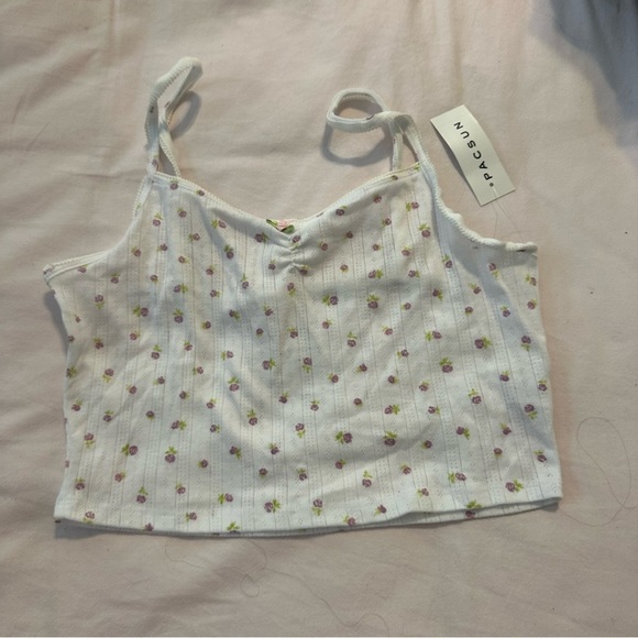 PacSun White and Purple Floral Top - Picture 1 of 2